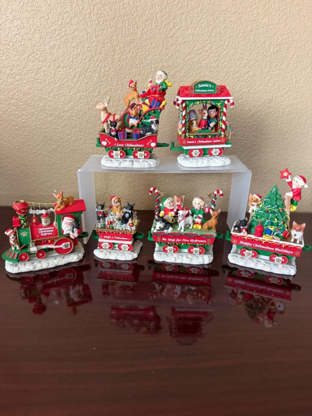 Danbury Mint Chihuahua Christmas Express Train 6 Piece Set Dog Holiday Decor - Picture 15 of 15
